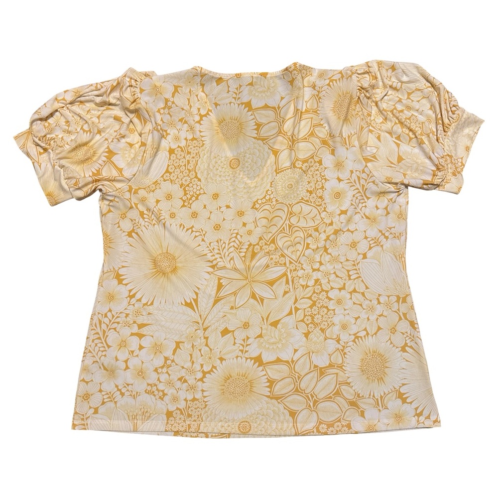 Tommy Hilfiger Yellow Floral Blouse Women’s Size XL V-Neck Puff Sleeve Top Shirt - Picture 4 of 9
